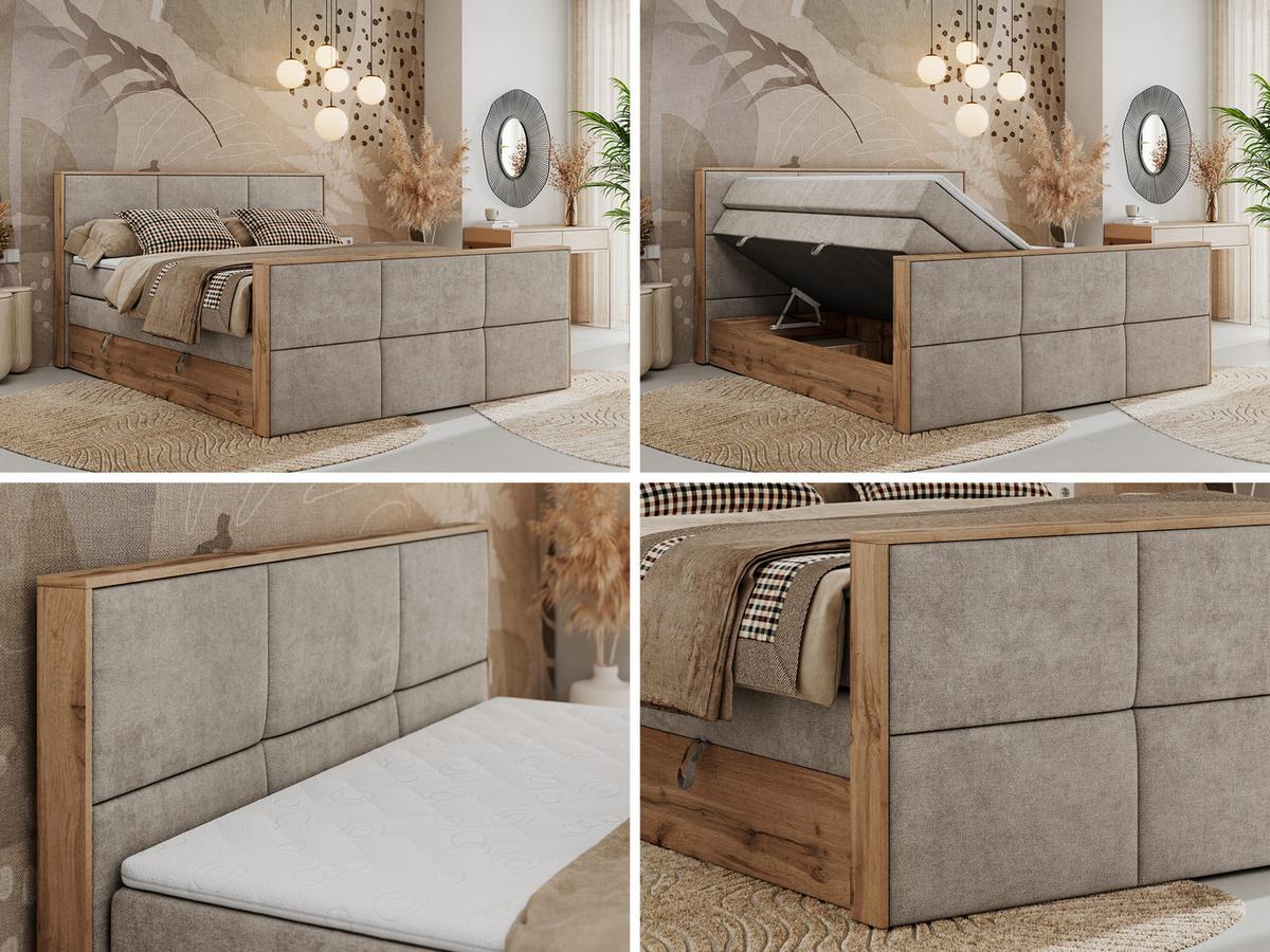 BOXSPRINGBETT ALBERO 2 KING DUO 160/200 Beige Strukture - H4 - Beige, Holz/Textil (160/200cm) - MKS