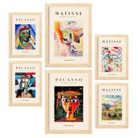 POSTER Set Mit 6 Von Picasso Und Matisse Letztes Jahrhundert Drucke Des Fauvismus Und Surrealismus Für Innenarchitektur A3 & A4 Rahmen Aus Hellem Holz - Beige, Papier (29/3cm) - Nacnic