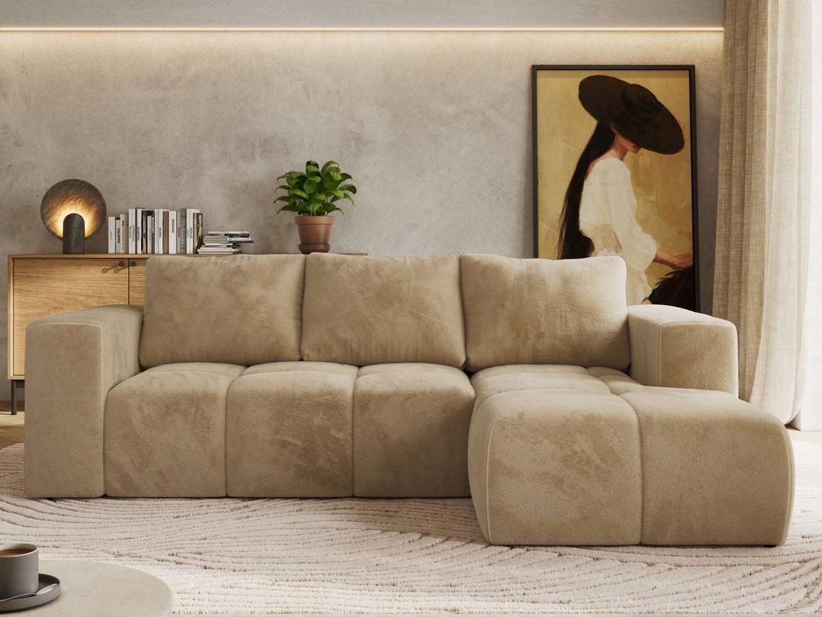 ECKSOFA MONIVA Beige Plüsch - Rechts - Beige/Schwarz, Kunststoff/Textil (266/164cm) - MKS