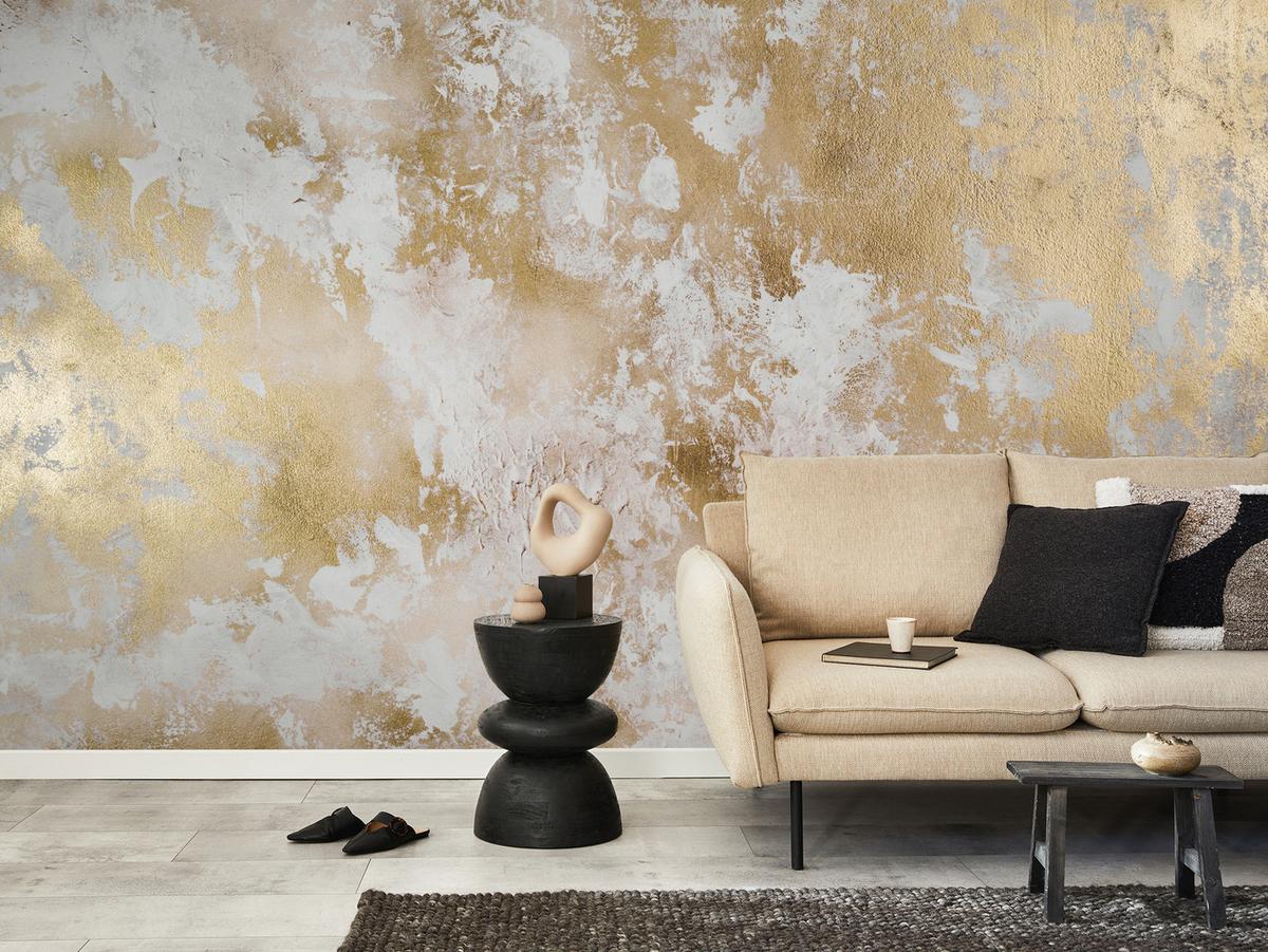 FOTOTAPETE für Wohnzimmer Modern Beton Gold Ornamente 250x175 - Beige/Braun, Papier (250/175cm) - Muralo
