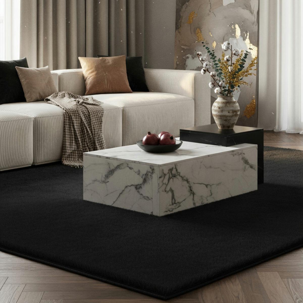 TEPPICH Kurzflor Waschbar NECKAR in Schwarz, einfarbig, 200 x 290 cm - Schwarz, Textil (290/200cm) - KADIMA DESIGN