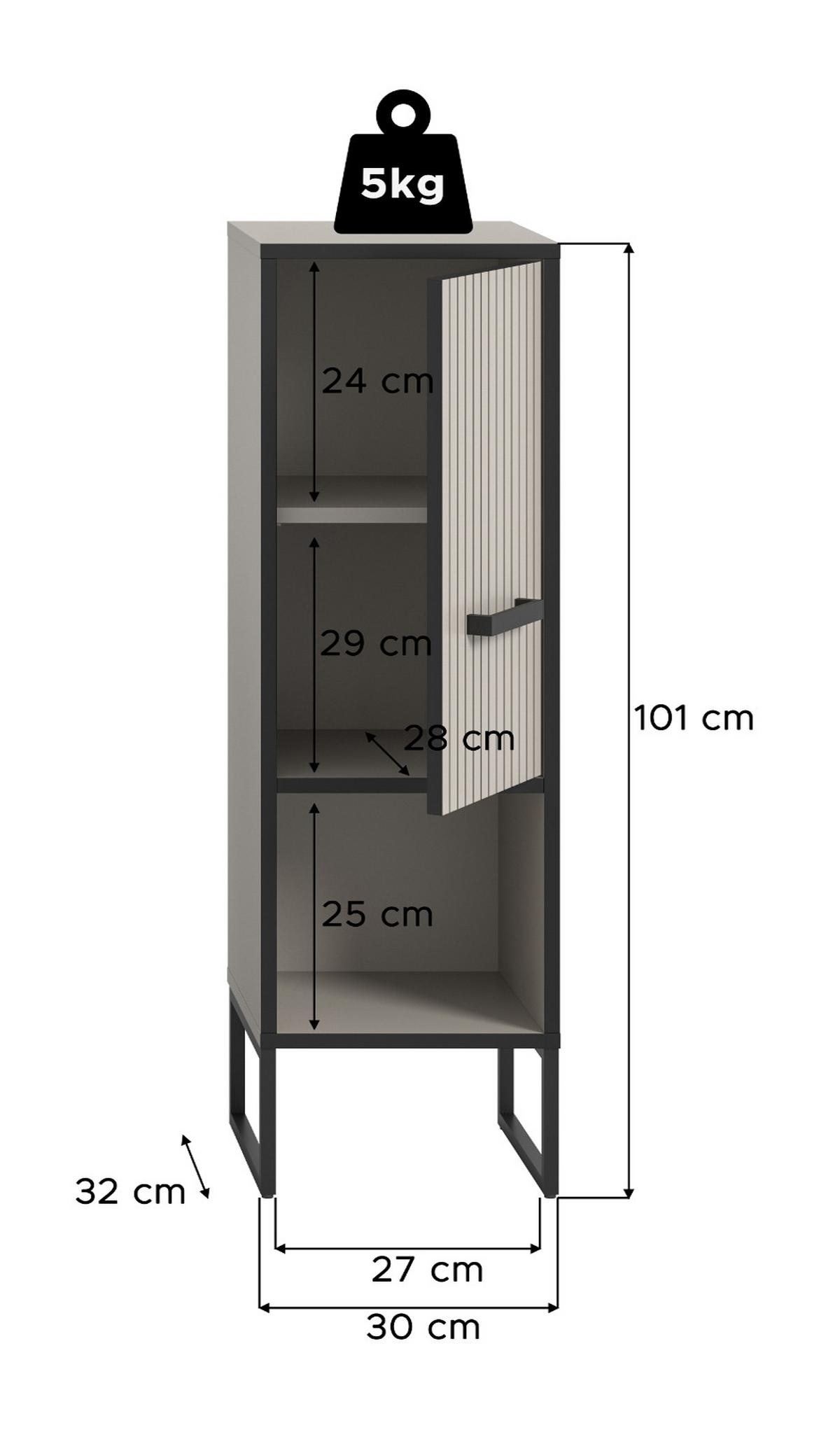 KOMMODE schwarz, sand 30 cm, Badschrank mit Soft-Close - Sandfarben/Schwarz, Holzwerkstoff/Metall (30/101/32cm) - Inn.Furn