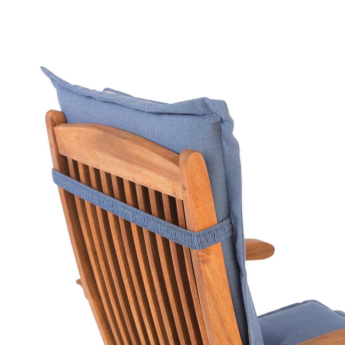 GARTENSTUHL 2er-Set Akazienholz hellbraun Auflagen blau Maui - Hellbraun/Blau, Holz (42/93/48cm) - Beliani