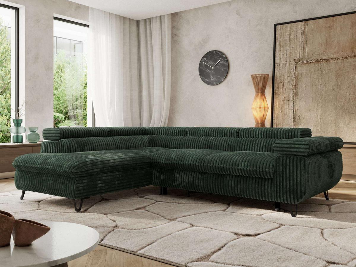 ECKSOFA PABLO L Grün Cord - Links Seite mit Visco Topper - Schwarz/Grün, Textil/Metall (208/273cm) - MKS