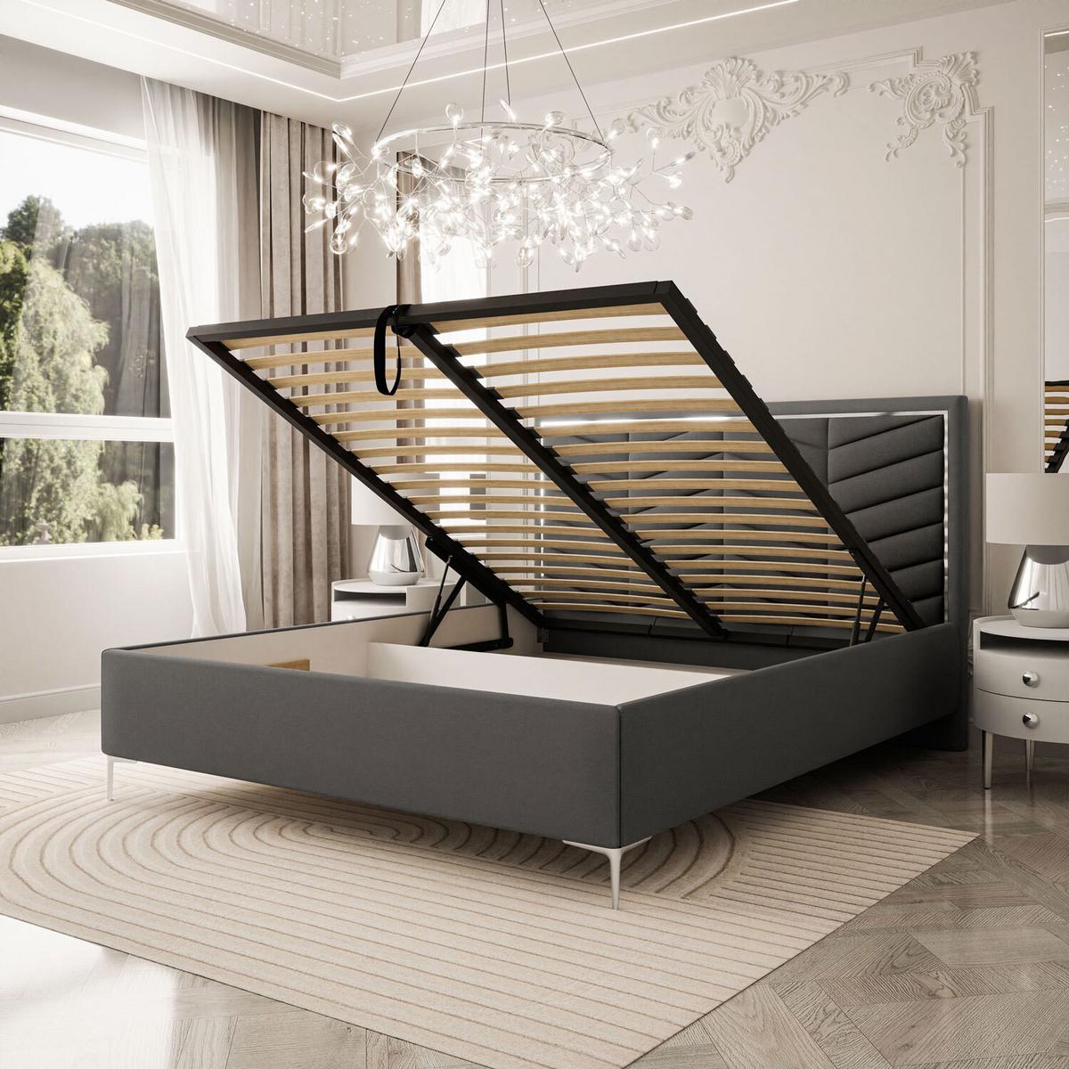 POLSTERBETT AURORA II 140x200 mit Bettkasten Jasmine 96 - Grau, Textil (140/200cm) - Lookway
