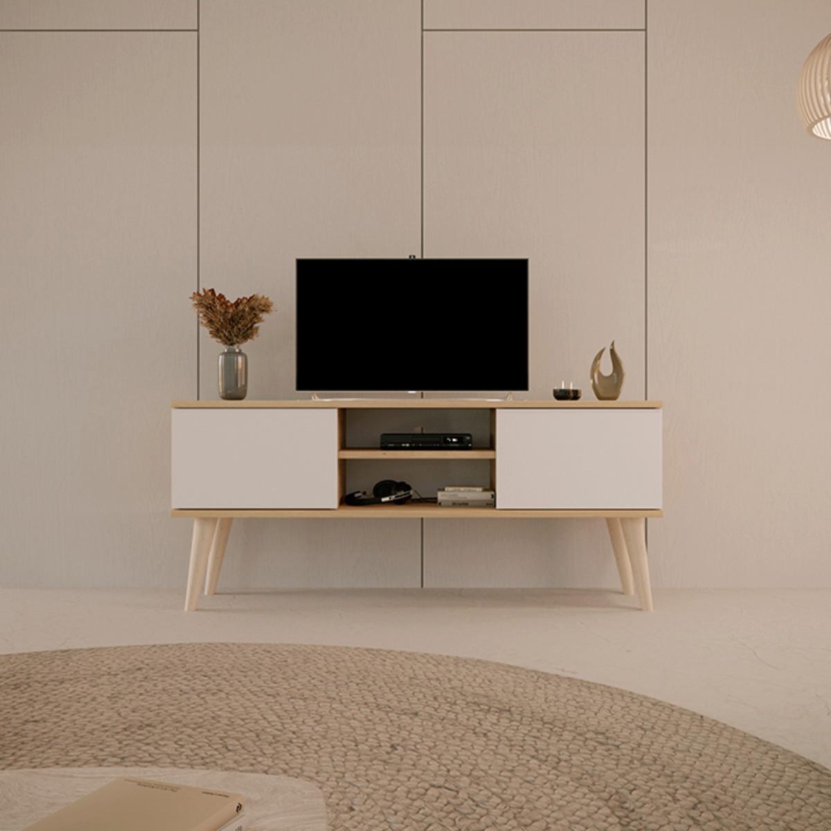 TV-MÖBEL Toronto Weiß und Holz - Weiß/Braun, Holzwerkstoff (120/35/55cm) - Petits-meubles