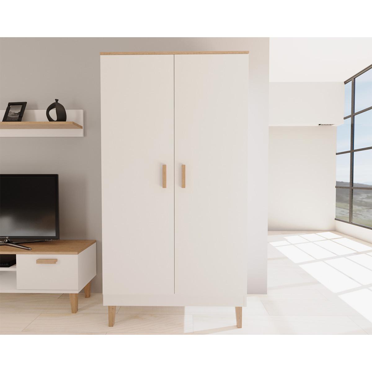 SCHRANK 2 Türen Denver Weiß - Weiß, Holzwerkstoff (55/184/100cm) - Petits-meubles