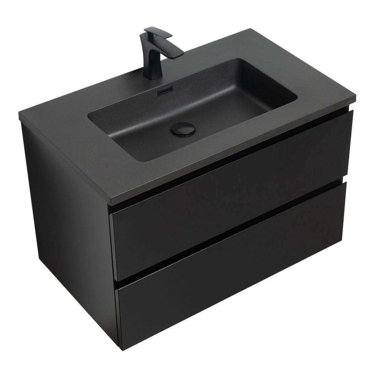 WASCHTISCHKOMBI Angela 2 Teile - Schwarz Matt Mit Schwarzem Waschbecken - 80 x 48 x 52 cm - Schwarz, Holz (80/52/48cm) - Badplaats