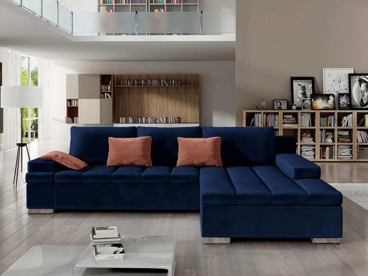 ECKSOFA Bangkok, Seite: Rechts - Silberfarben/Dunkelblau, Holz/Textil (310/175cm) - MIRJAN24