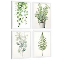 POSTER 4er Bilder-Set Wandbilder Boho Botanisch modern Wohnzimmer Deko, Schlafzimmer, Küche, Badezimmer Weißer Rahmen A3 - Weiß, Papier (29.7/1/42cm) - Nacnic