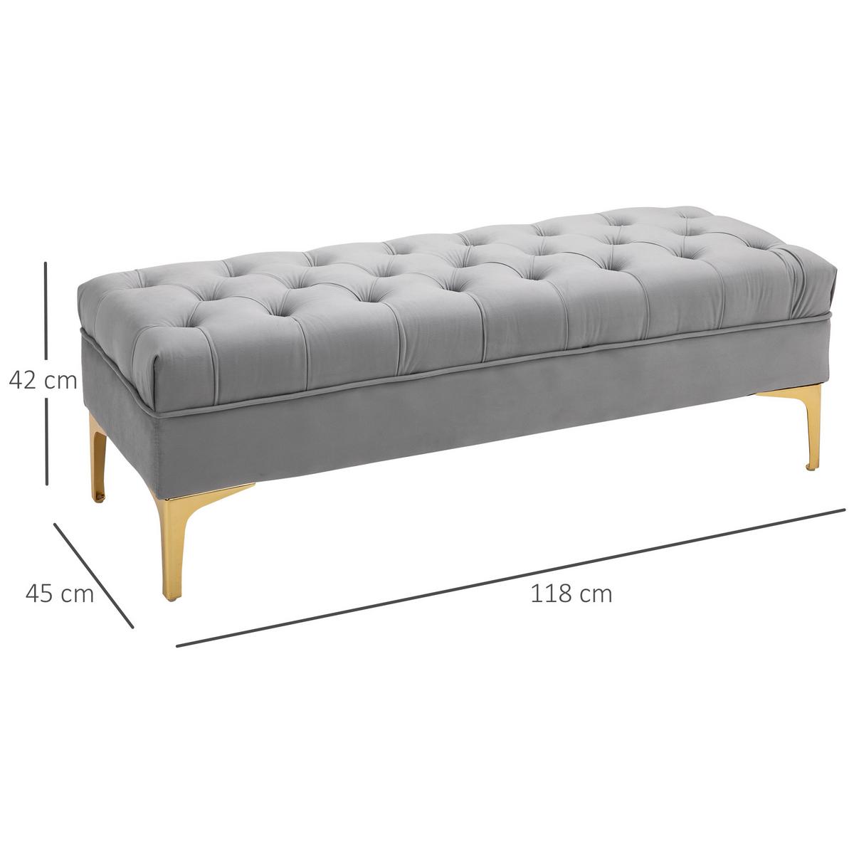 SITZBANK Bettbank Schuhbank mit erhöhten Beine Schlafzimmer Samt Hellgrau - Hellgrau, Kunststoff (45/42/118cm) - HOMCOM