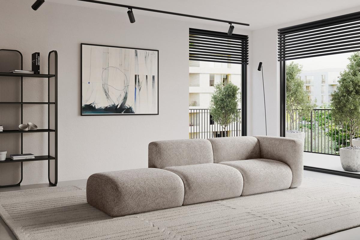 SOFA Ottomane Rechts MIRA-S3 296x89x70 Hellgrau Velours - Hellgrau/Schwarz, Holzwerkstoff/Kunststoff (296/70/89cm) - ALTDECOR