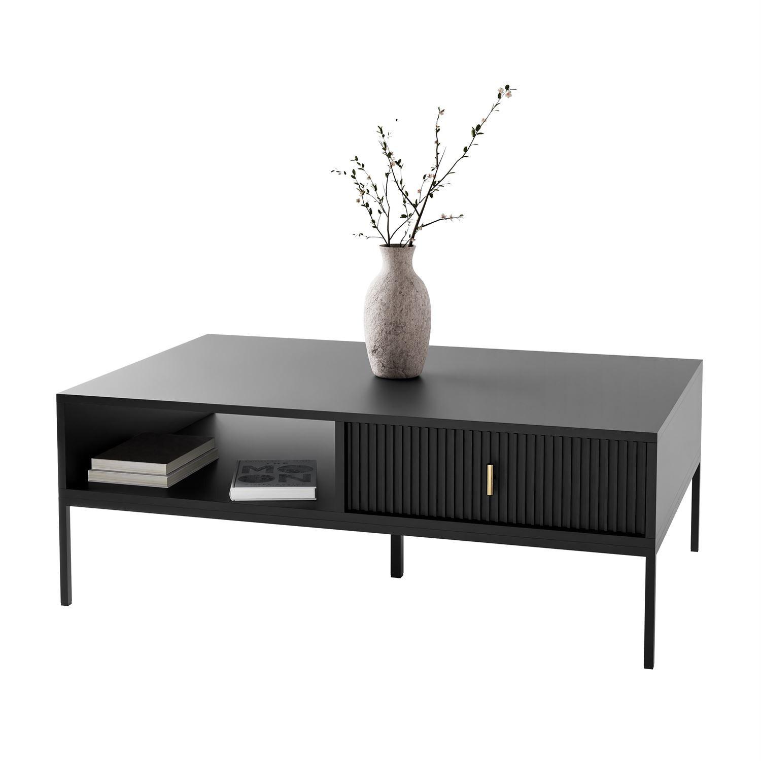 COUCHTISCH MIDNIGHT mit Schublade auf Gestell schwarz - Schwarz, Holzwerkstoff (68/104/39cm) - Lookway