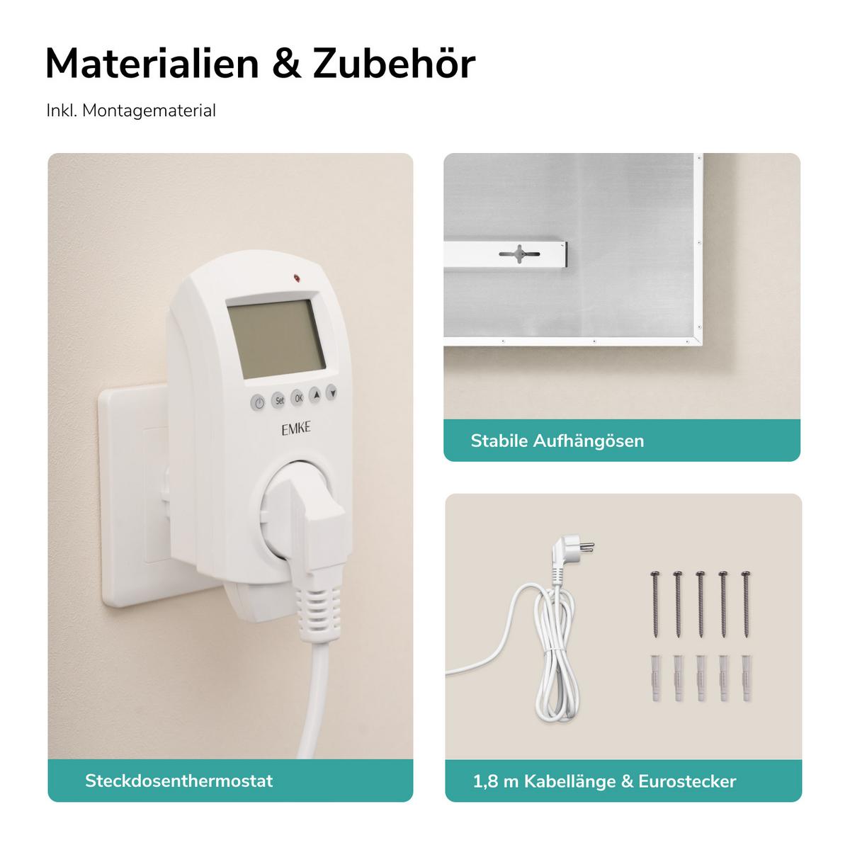 WANDKONVEKTOR Elektrisch mit App Steuerung, Thermostat, 119,5/59,5/1,8 cm - Weiß, Kunststoff/Metall (119.5/59.5/1.8cm) - EMKE