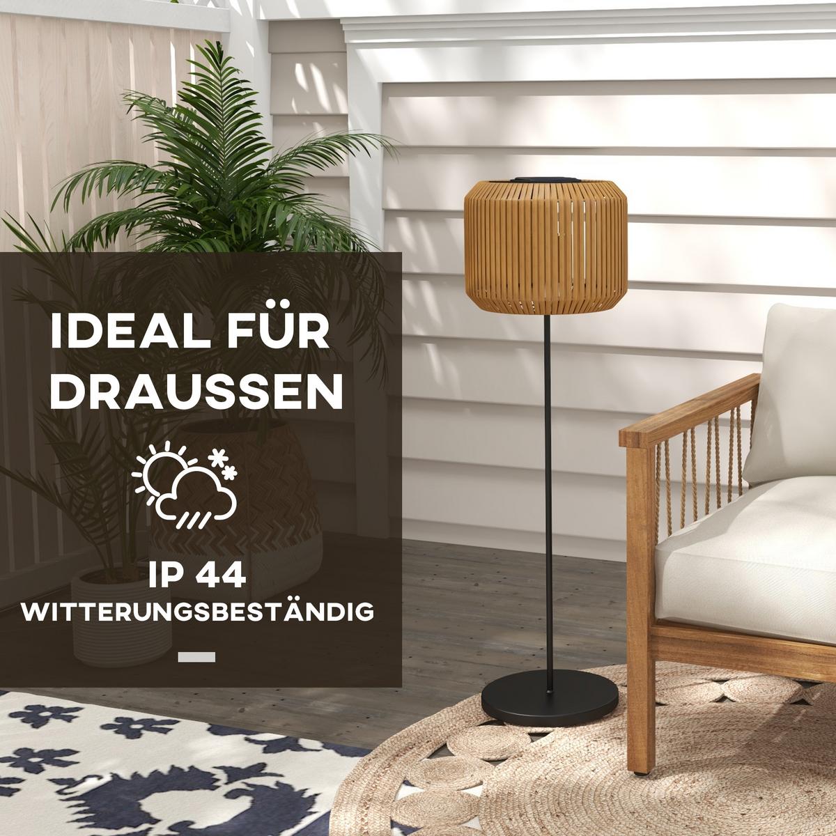 RATTAN Solarlampe, Wegleuchte mit Warmweißem LED Licht, Lichtsensor, Stahl, Gelb - Gelb, Kunststoff (34/34/130cm) - Outsunny