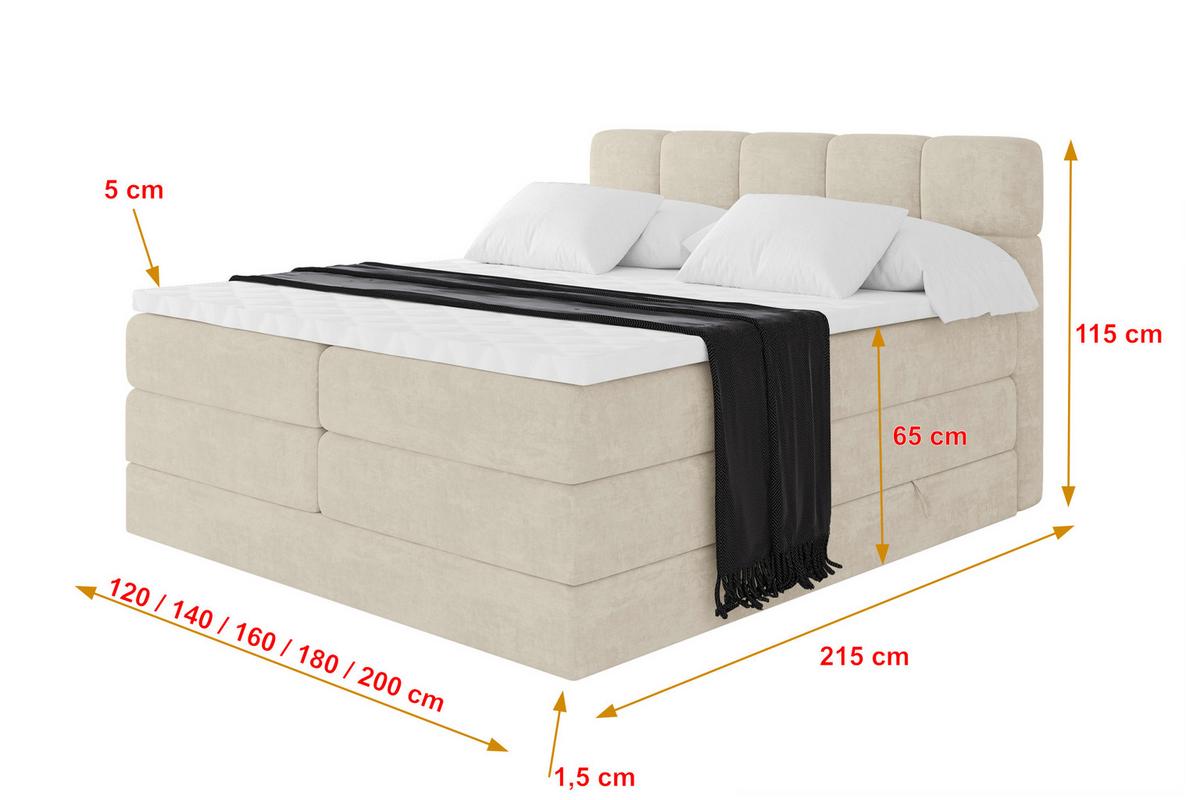 BOXBETT mit Matratze H3/H4 - FAMA KING - 140x200 cm Beige Monolith - Sahara, Holzwerkstoff (140/200cm) - ALTDECOR