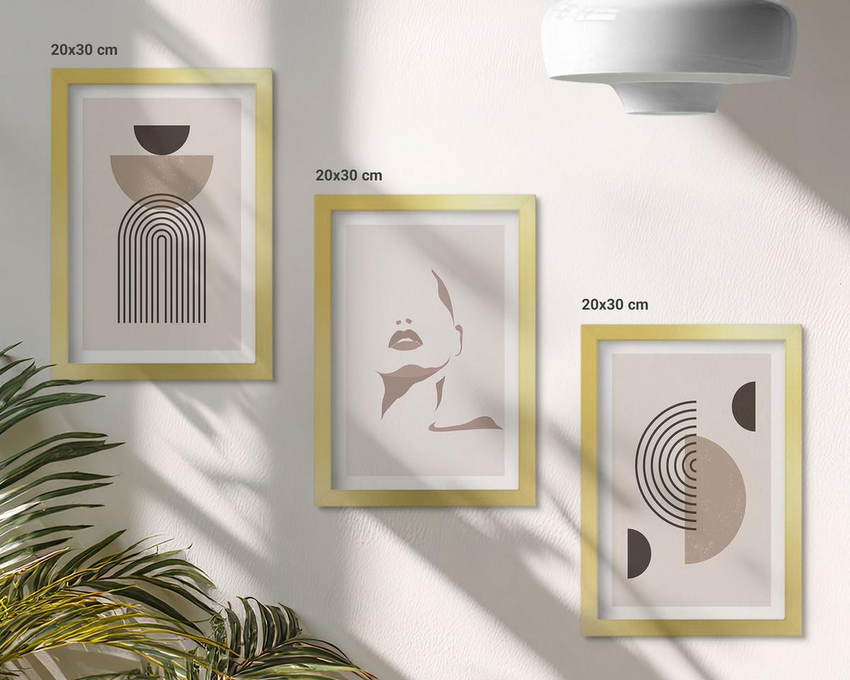 BILDER SET 3er Set - 20x30 cm Goldrahmen - Abstrakte Formen und Gesicht - Goldfarben, Kunststoff (20/30cm) - TULUP