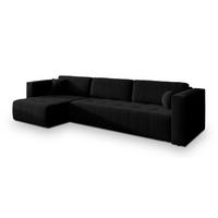 ECKSOFA OLVERA Schwarz Plüsch-Stoff mit Schlaffunktion - Schwarz, Holz (347/148cm) - MASSENO