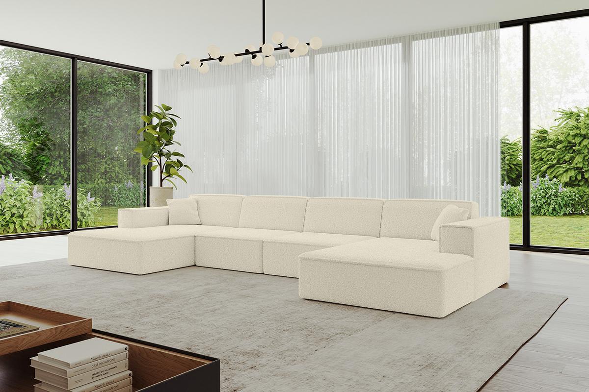 WOHNLANDSCHAFT IREA-U2-v4 - 386x165x77 cm Beige - Hellbraun/Creme, Holzwerkstoff/Textil (386/77/165cm) - ALTDECOR