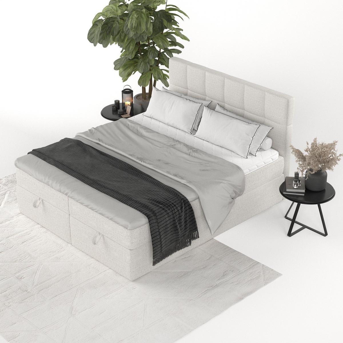 BOXBETT Savio 180/200 cm Hellbeige im Riva Stoff - Sandfarben/Schwarz, Holz/Holzwerkstoff (180/200cm) - AltaBeds