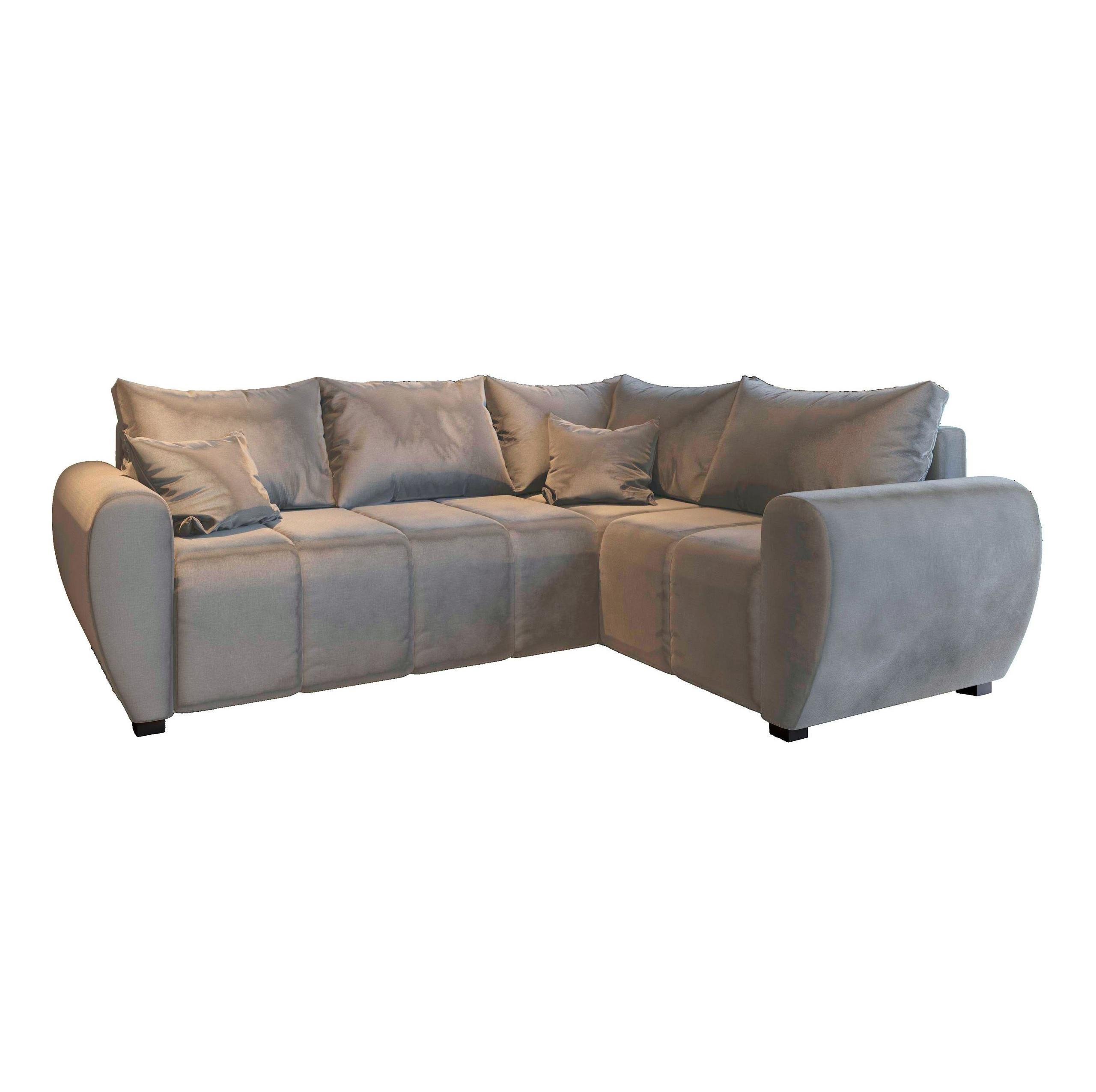 ECKSOFA MADISON L R-S Beige Plüsch-Stoff mit Schlaffunktion - Beige/Schwarz, Holz/Kunststoff (235/175cm) - MASSENO