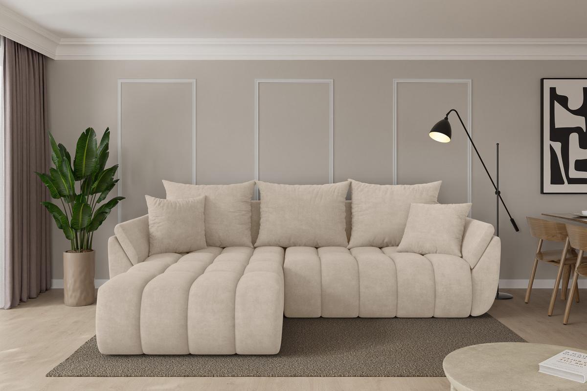 ECKSOFA mit Schlaffunktion Ottomane Links TOKO-L-v1 277x194x86 Beige Velours - Schwarz/Sahara, Holzwerkstoff/Kunststoff (277/194cm) - ALTDECOR