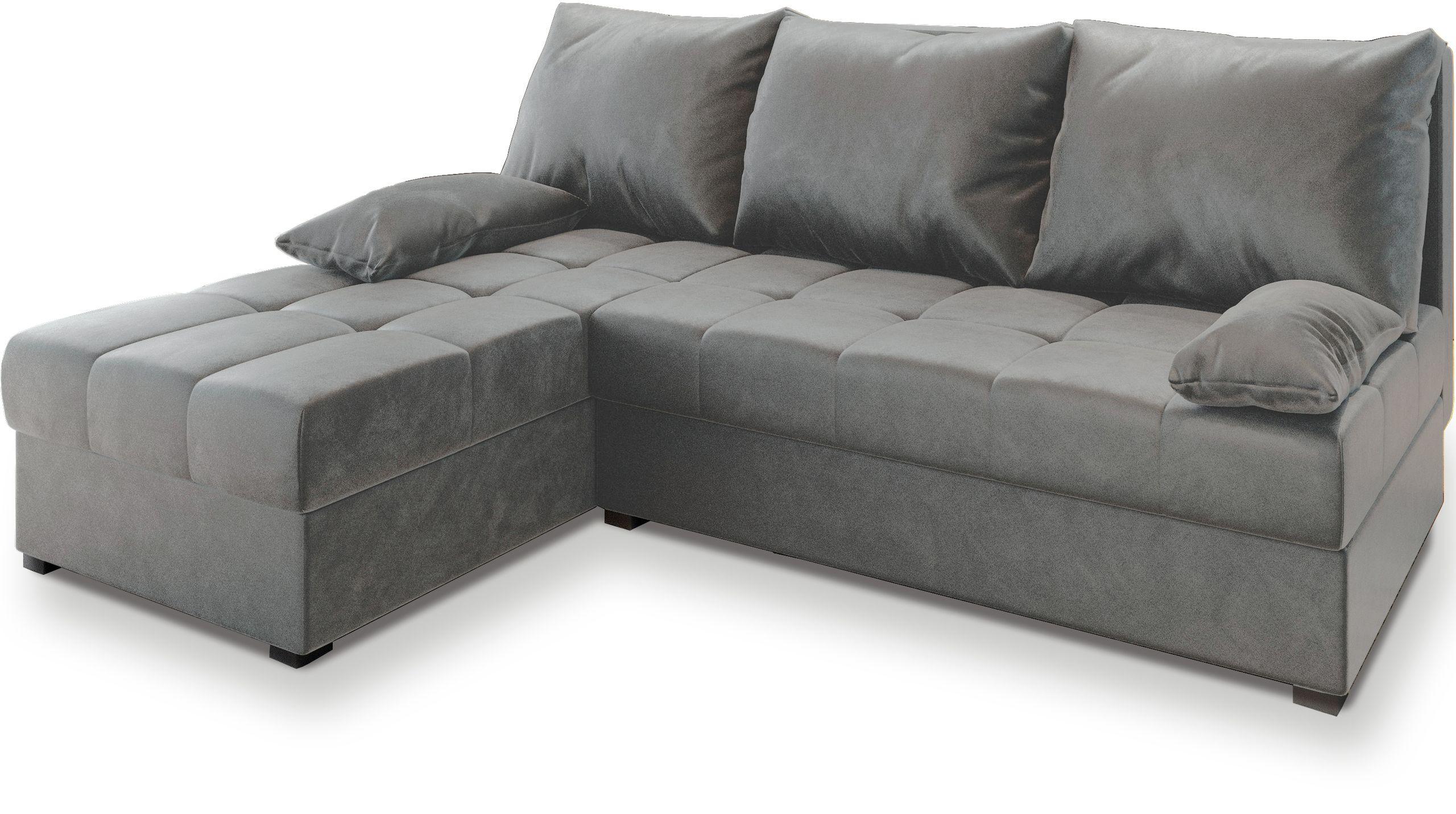 ECKSOFA RITA Hellgrau Plüsch-Stoff mit Schlaffunktion - Hellgrau/Grau, Holz/Kunststoff (200/141cm) - MASSENO