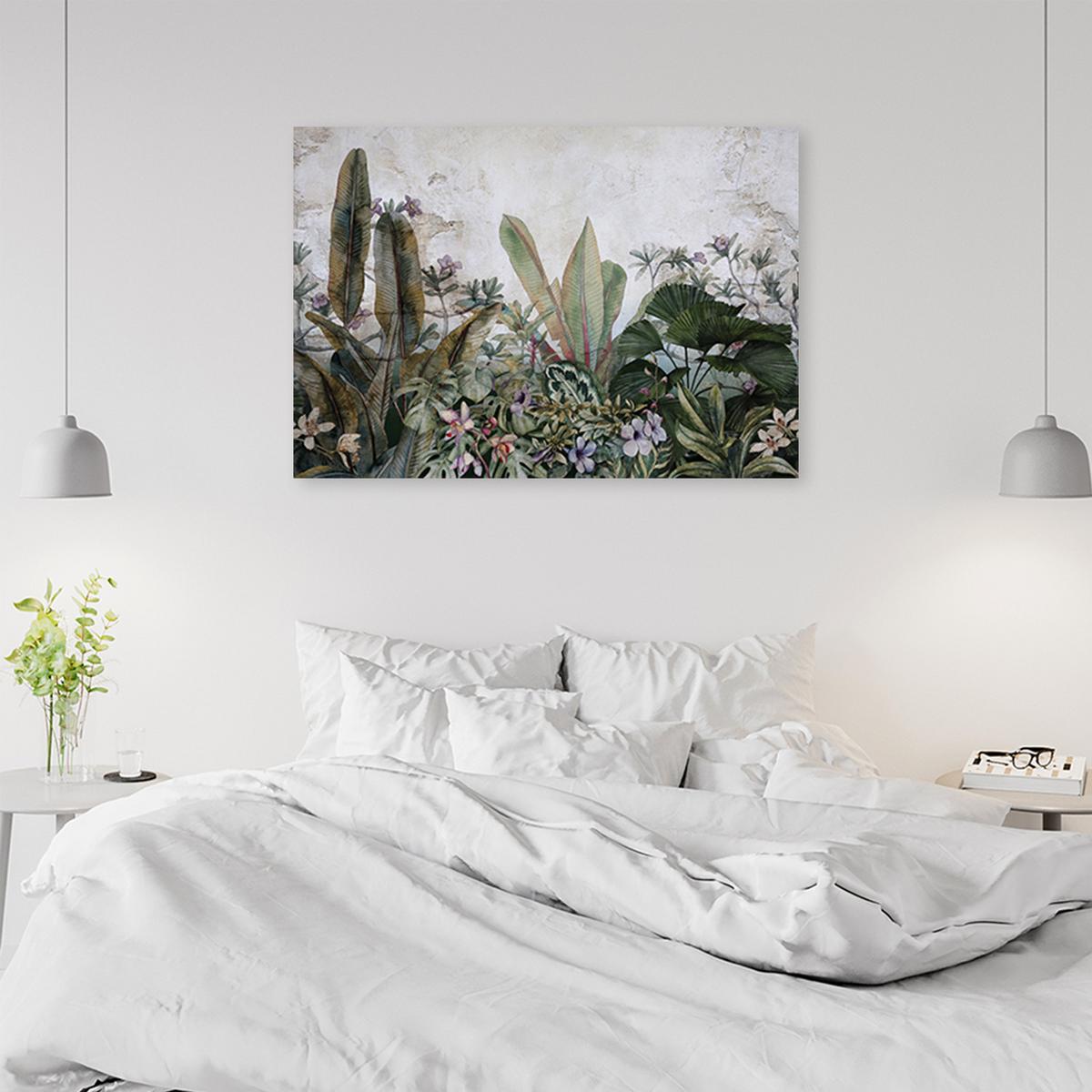 WANDBILD exotische blätter auf beton - Grün, Textil (60/40cm) - Feeby