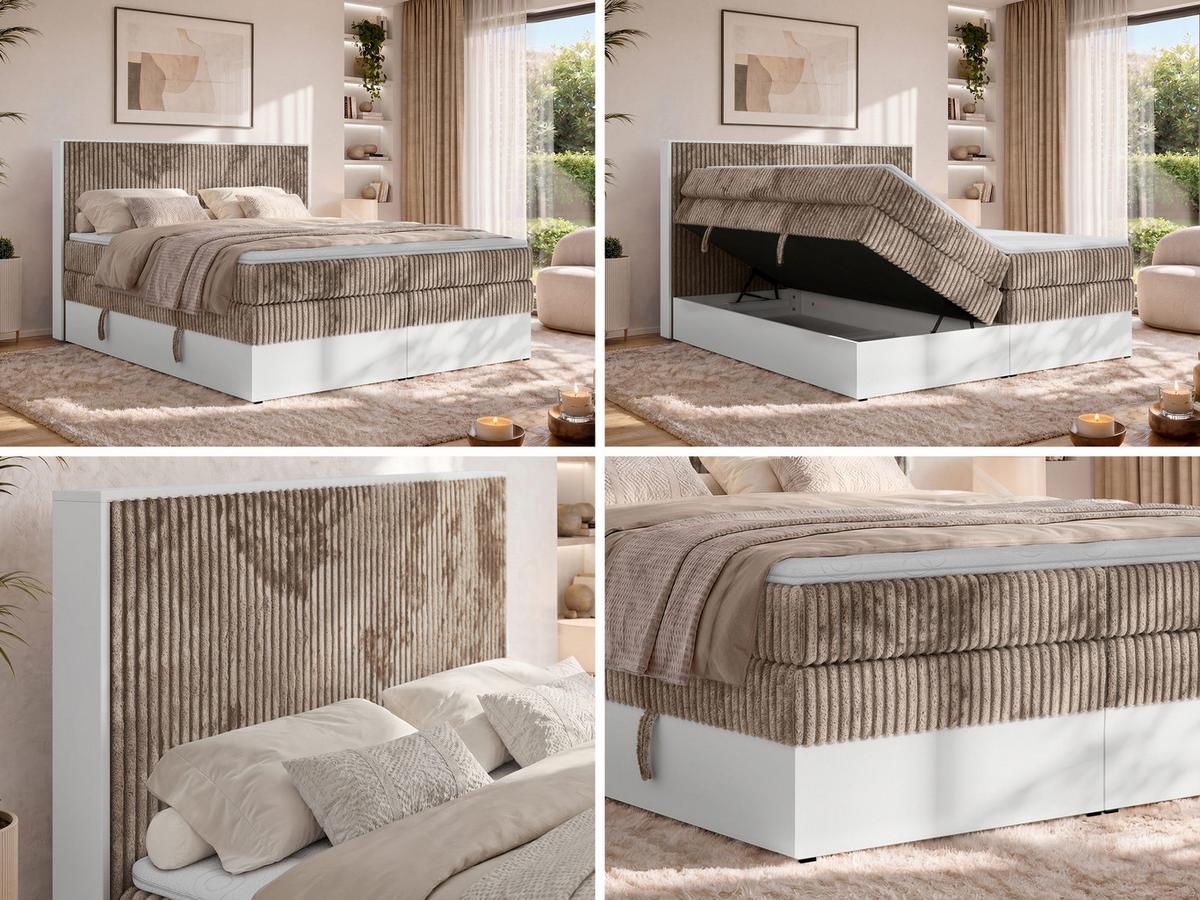 BOXSPRINGBETT TRAVIT KING 200/200 - Braun Cord - Topper Visco - H4 - Schwarz/Braun, Kunststoff/Textil (200/200cm) - MKS