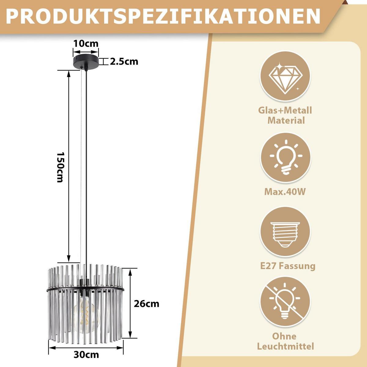PENDELLEUCHTE BACKNANG Ⅲ 30/10/150 cm - Schwarz, Metall (30/10/150cm) - Nettlife