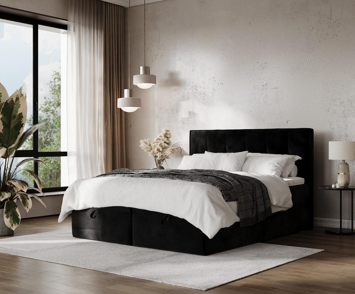 BOXBETT Tivra 140/200 cm Schwarz im Kronos Stoff - Schwarz, Holz/Holzwerkstoff (140/200cm) - AltaBeds