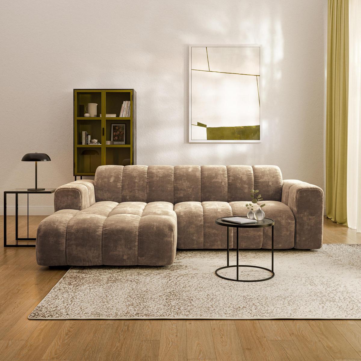 ECKSOFA TISI Beige Chenille - Beige, Holz (274/165cm) - MASSENO
