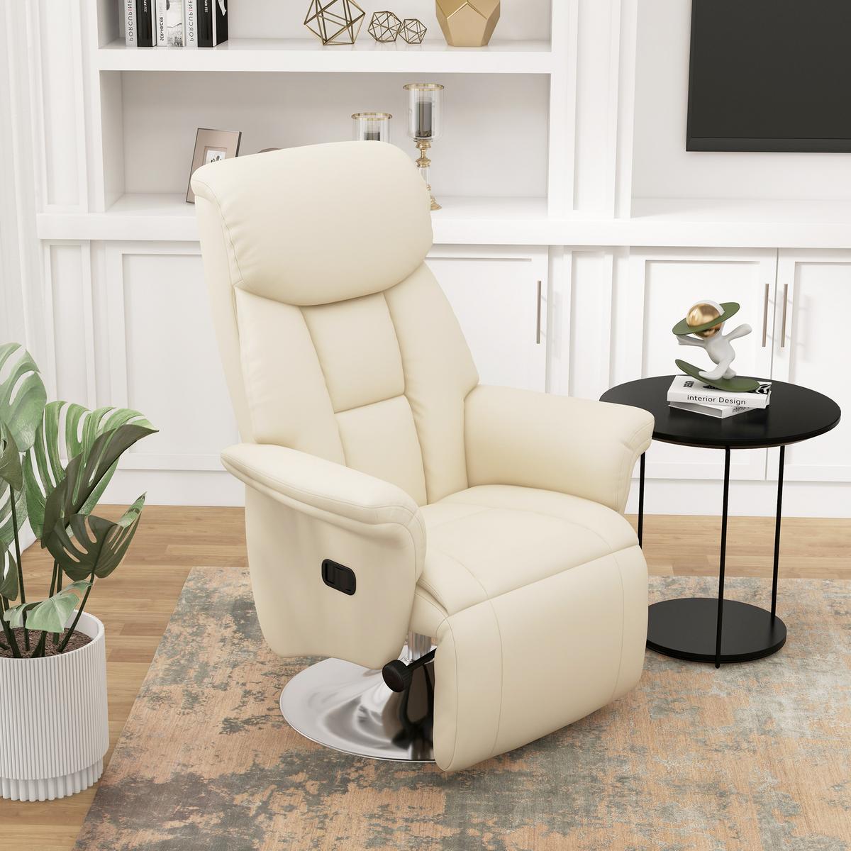 RELAXSESSEL Kunstleder Stahl Cremeweiß - Chromfarben/Creme, Kunststoff/Metall (78/109/80cm) - HOMCOM