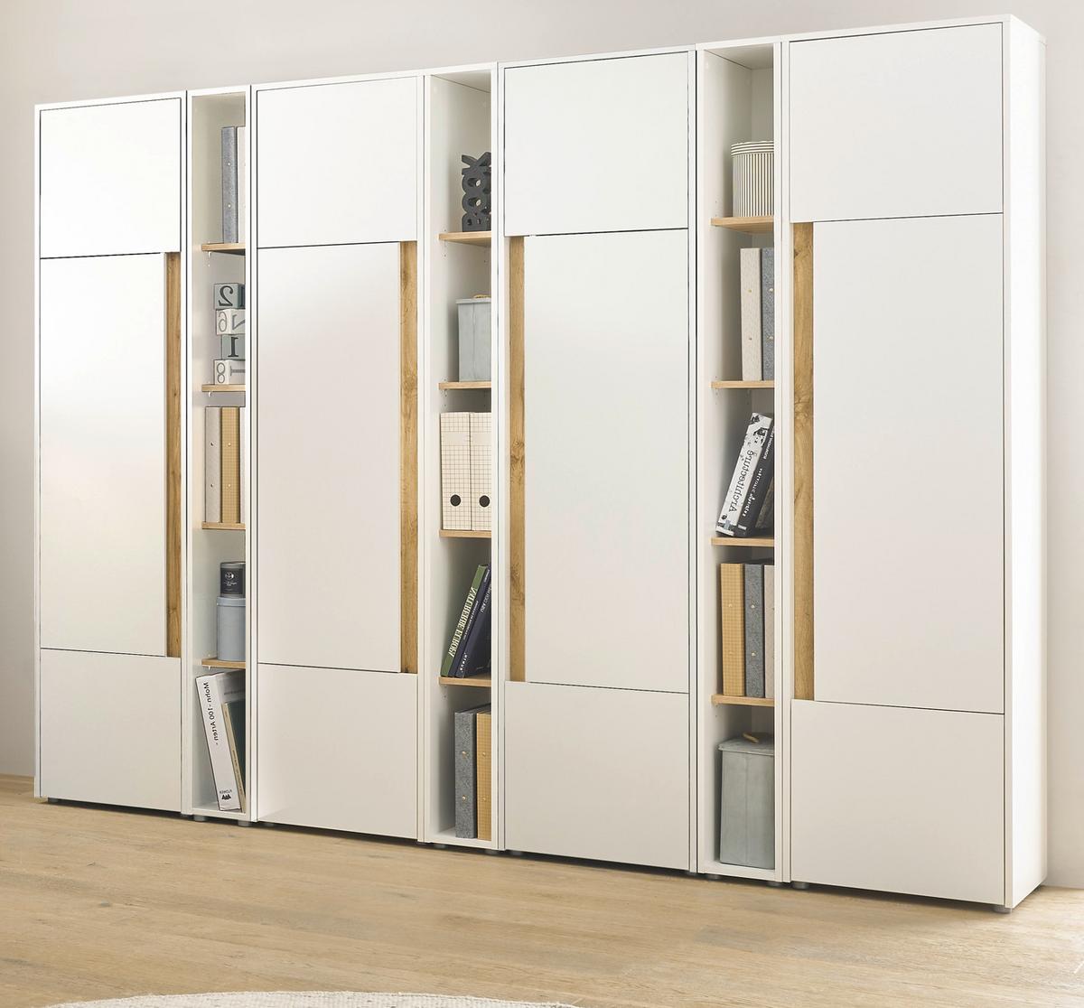 AKTENSCHRANK Set 7-teilig weiß matt, Eiche Wotan 260 x 200 cm, Schrank-Regal-Kombination mit 35 Fächern - Eichefarben/Eiche Wotan, Holzwerkstoff/Kunststoff (260/200/40cm) - Furn.Design