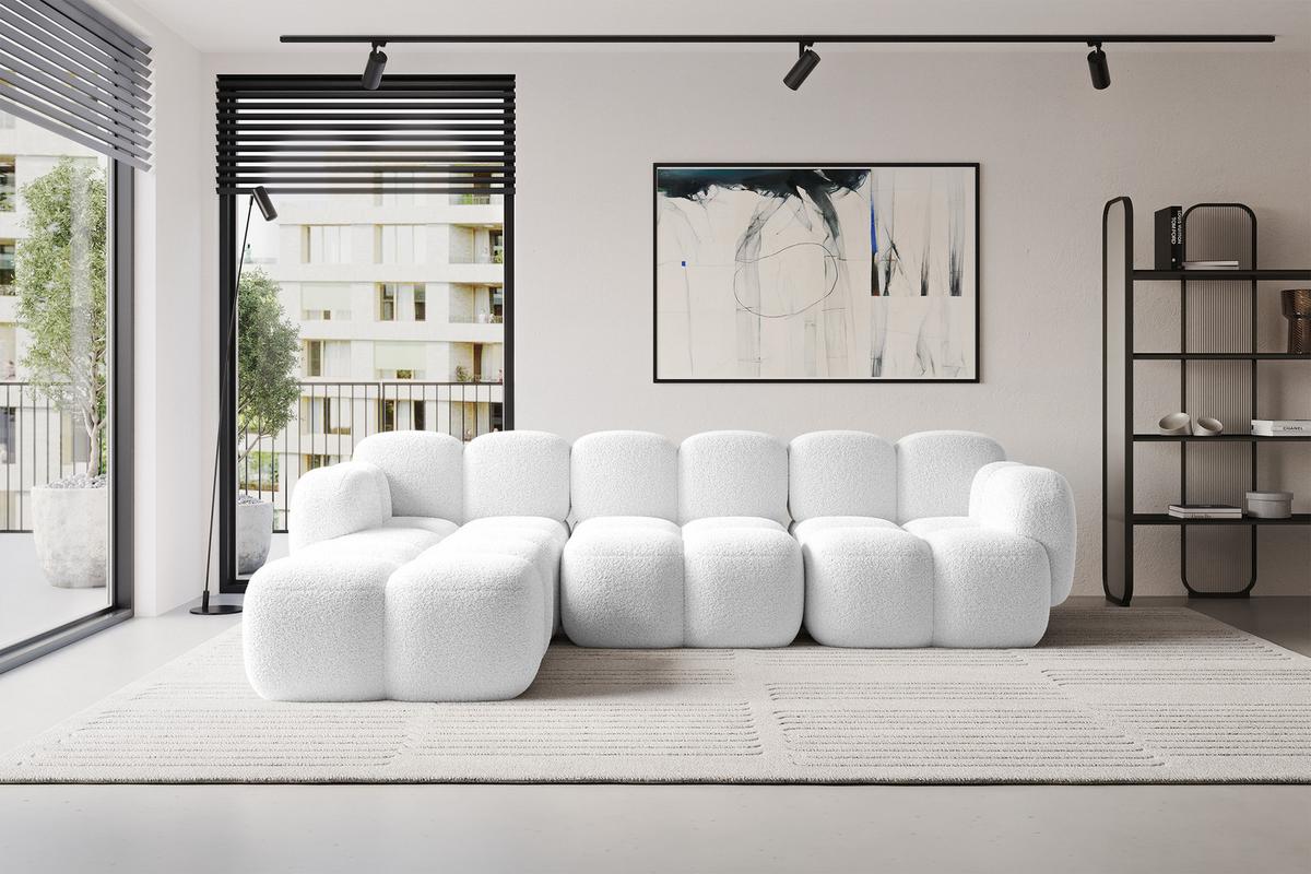ECKSOFA modulares Sofa Links Miko-L2 302x205x75 Weiß Bouclé - Schwarz/Weiß, Holzwerkstoff/Kunststoff (302/205cm) - ALTDECOR