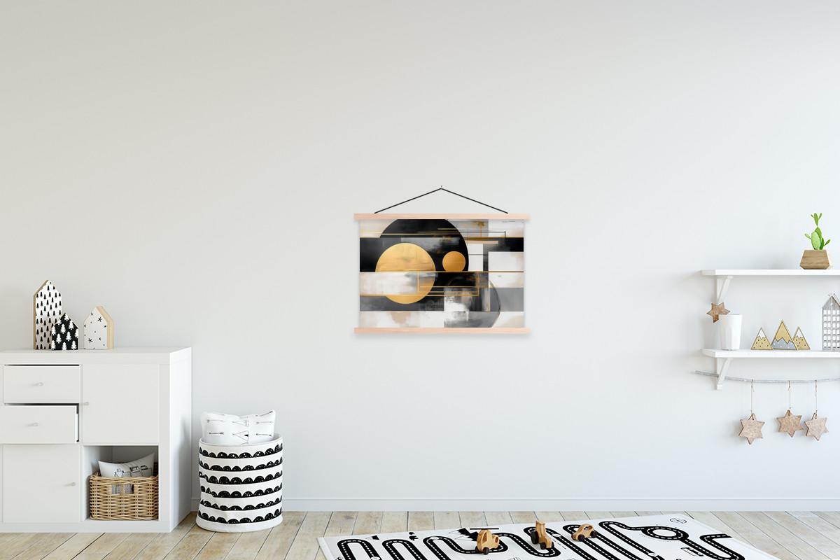 POSTER MIT MAGNETLEISTEN Abstrakt - Gold - Silber - Formen - Ästhetisch - Modern Wandbilder 60x40 cm - Goldfarben, Textil (60/40/0.15cm) - MuchoWow