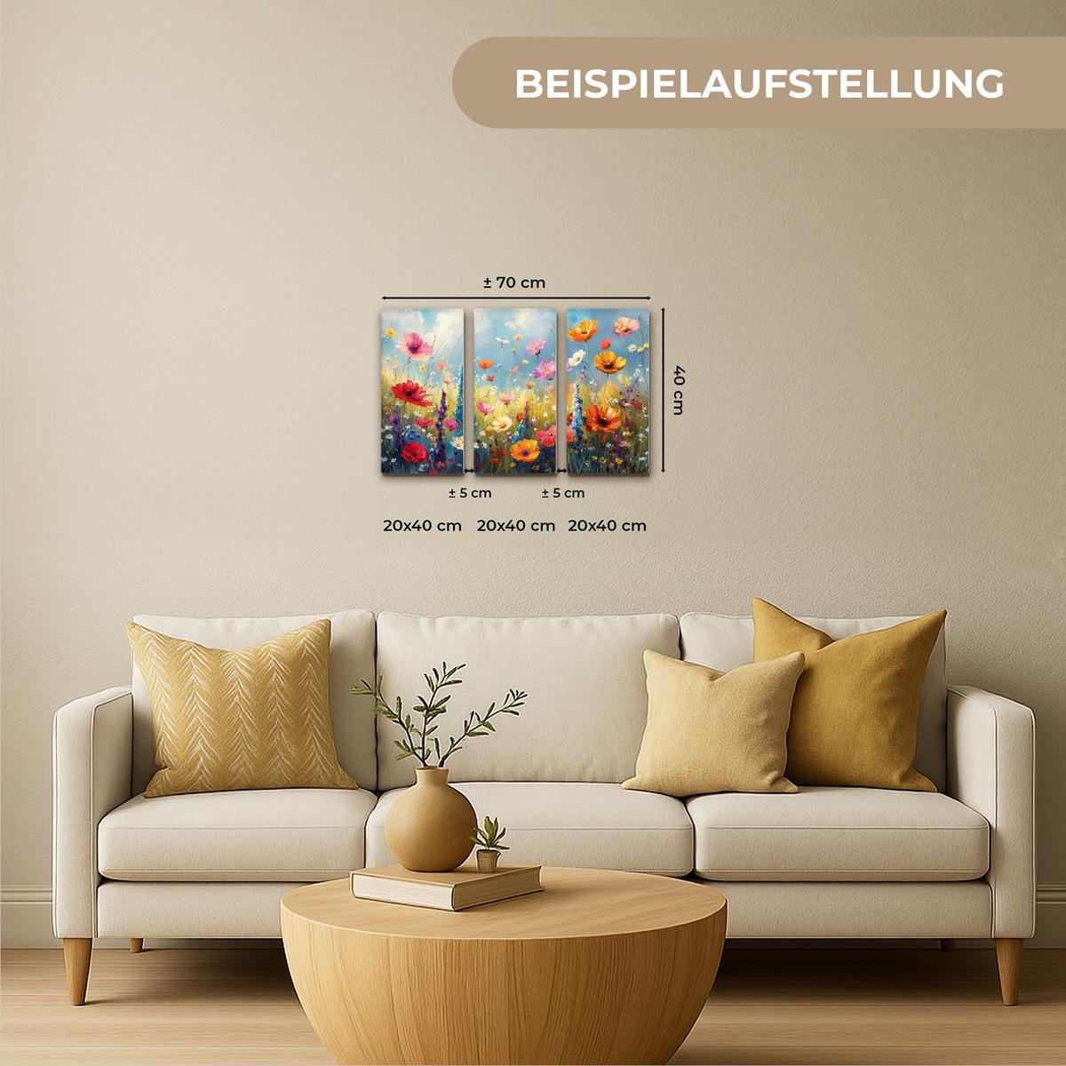 LEINWANDBILD 3er Set Blumen - Frühling - Farbenfroh - Sommerlich 60x40 cm - Orange, Textil (60/40cm) - MuchoWow