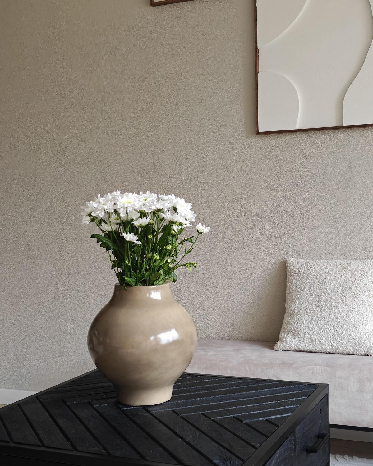 BLUMENVASE Terrakotta beige Magan - Beige, Stein (31cm) - Beliani