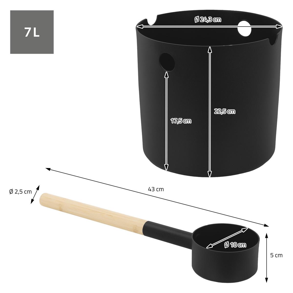 SAUNA ZUBEHÖR SET 2 tlg Aufgusseimer Saunakelle aus Aluminium Schwarz Saunaaufguss Set - Schwarz, Metall (24.3/22.5/24.3cm) - LuxeBath