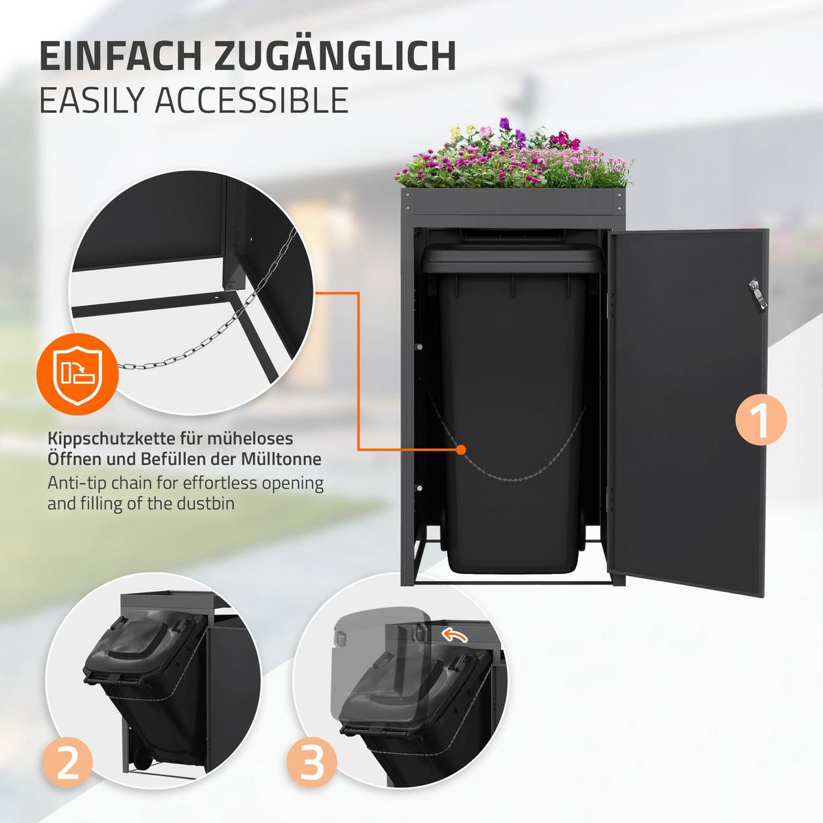 MÜLLTONNENBOX 3er mit Pflanzdach Anthrazit - Anthrazit, Metall (200/124/80cm) - ML-DESIGN