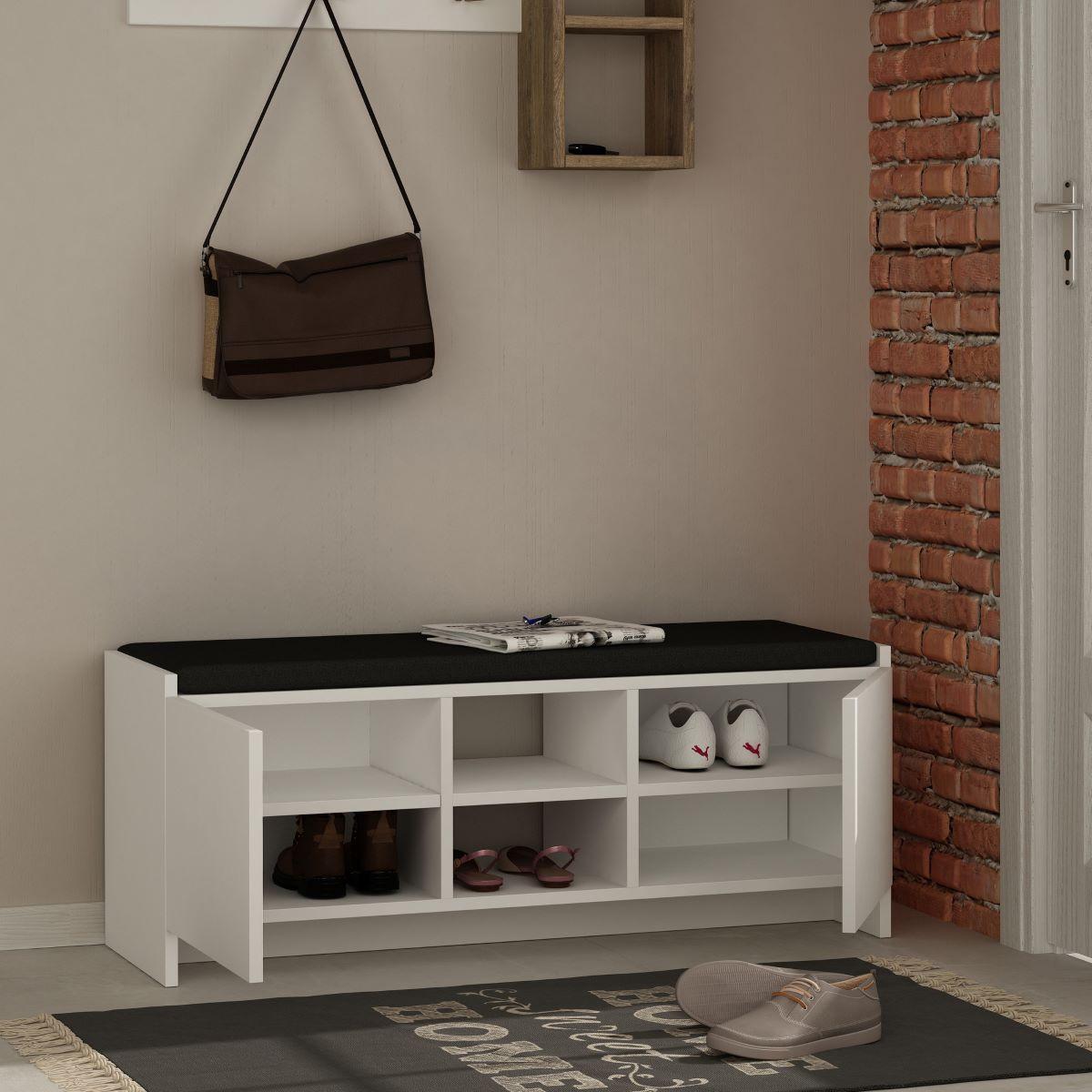 SCHUHBANK mit 2 Türen und 2 Nischen L110 cm - Zulla - Weiß, Holzwerkstoff (37/43/19.5cm) - Calicosy
