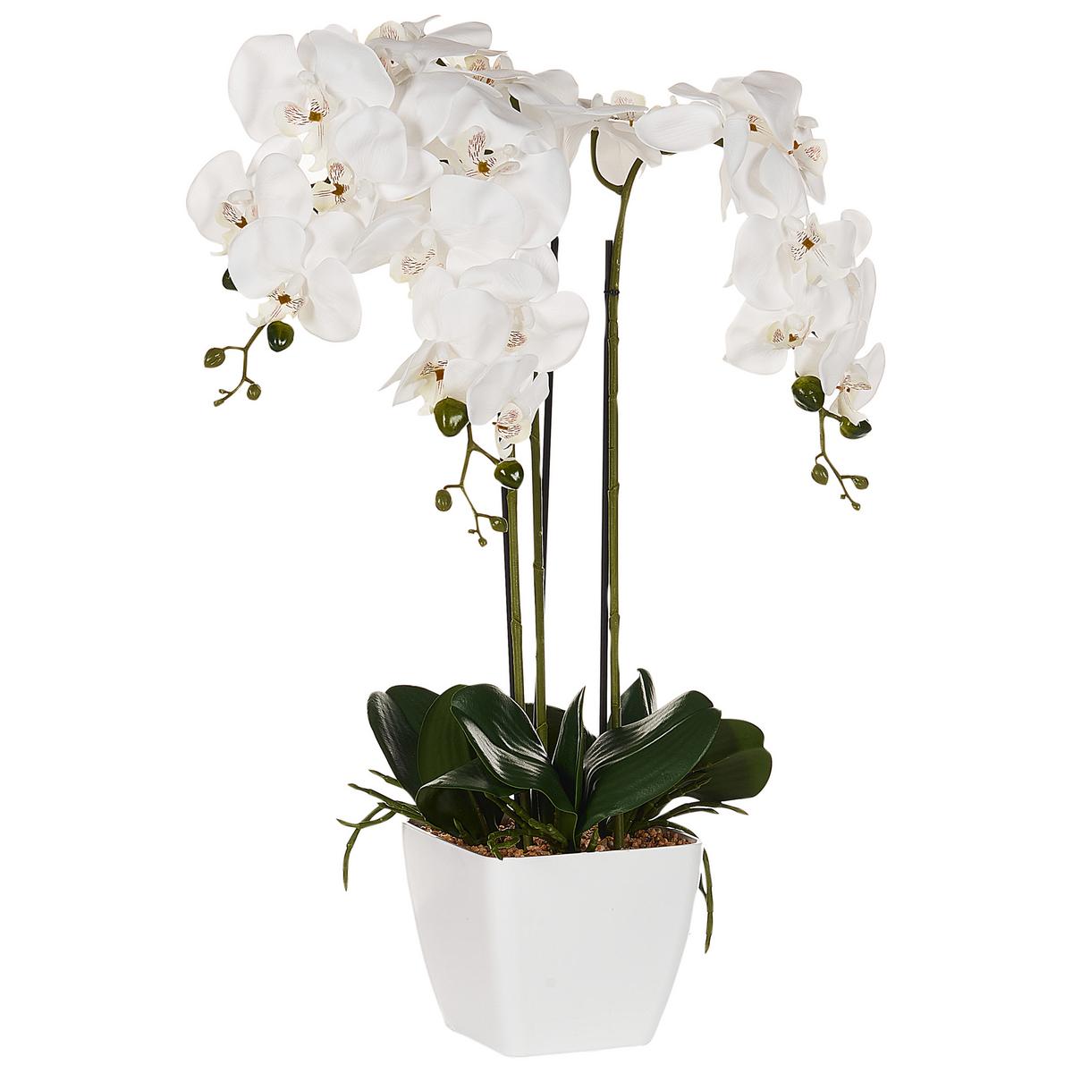 KÜNSTLICHE Topfpflanze 59 cm Grün/Weiß Orchid - Weiß/Grün, Kunststoff (59cm) - Beliani