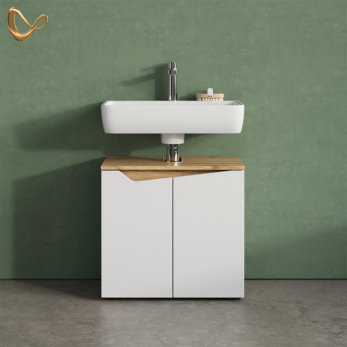 WASCHBECKENUNTERSCHRANK Timavo Weiß 60 x 57.5 cm mit 2 Türen - Weiß, Holzwerkstoff (60/57.5/35cm) - Livinity®