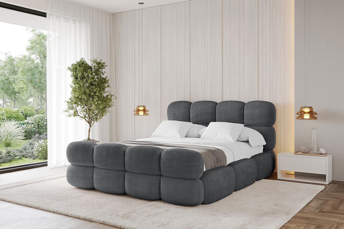 POLSTERBETT mit Bettkasten, Fußteil und Lattenrost, Bett mit Matratze H3/H4 - NOMA-Z 180x200 Dunkelgrau - Anthrazit, Holzwerkstoff/Textil (180/200cm) - ALTDECOR