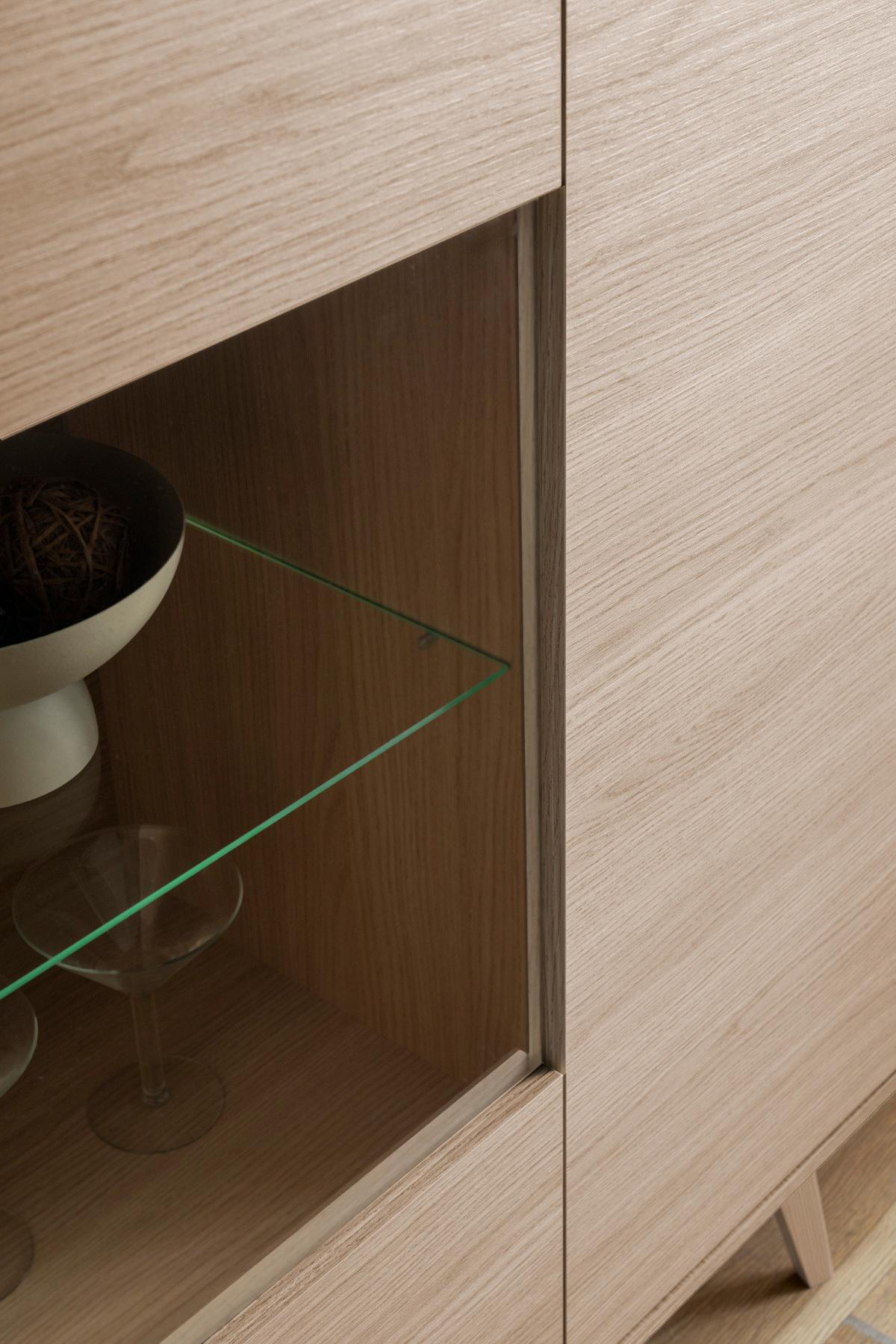 WOHNWAND Eiche natur 4-teilig 290 cm, Anbauwand mit Push-to-Open - Eichefarben, Glas/Holz (290/170/39cm) - Furn.Design