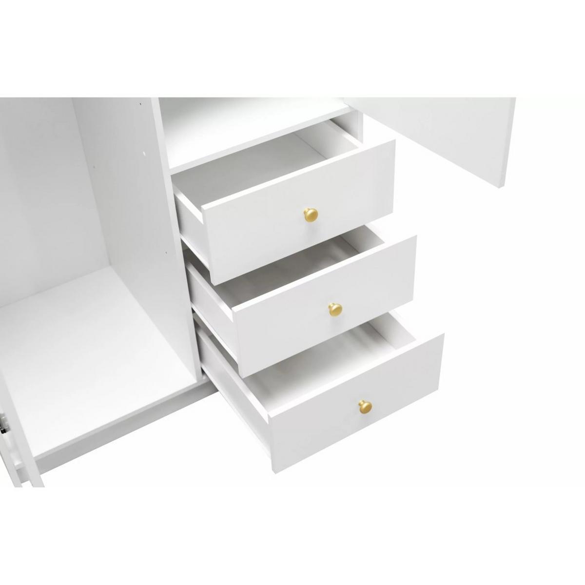 DREHTÜRENSCHRANK Solea Lux mit 2 Türen und 3 Schubladen, Pflaume - Pflaume/Goldfarben, Holzwerkstoff (100/200/57.5cm) - Beautysofa