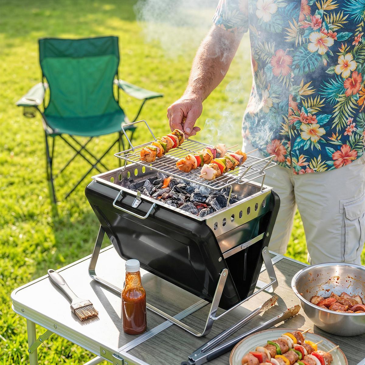 HOLZKOHLEGRILL Edelstahl Schwarz - Schwarz, Metall (28/25.5/40cm) - Outsunny