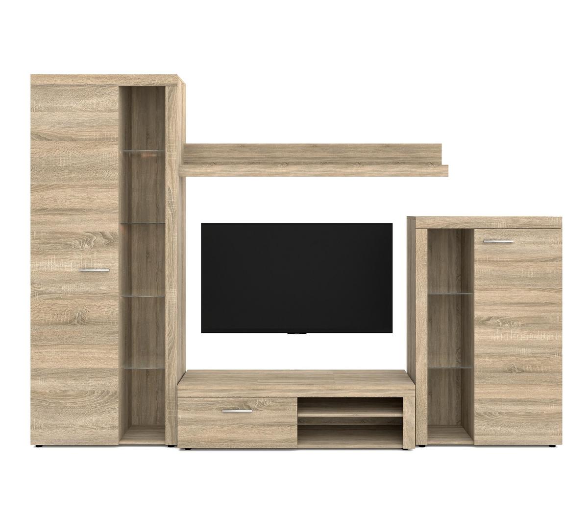 WOHNWAND Spacoro Sonoma Eiche 270/190/41 cm Wohnwand Modern ohne LED - Sonoma Eiche, Holzwerkstoff/Kunststoff (270/190/41cm) - AX Living