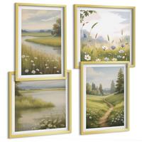 BILDER SET 4er Set - 50x50 cm & 40x60 cm Goldrahmen - Frühlingslandschaft Flusswiese - Goldfarben, Kunststoff (50/50cm) - TULUP