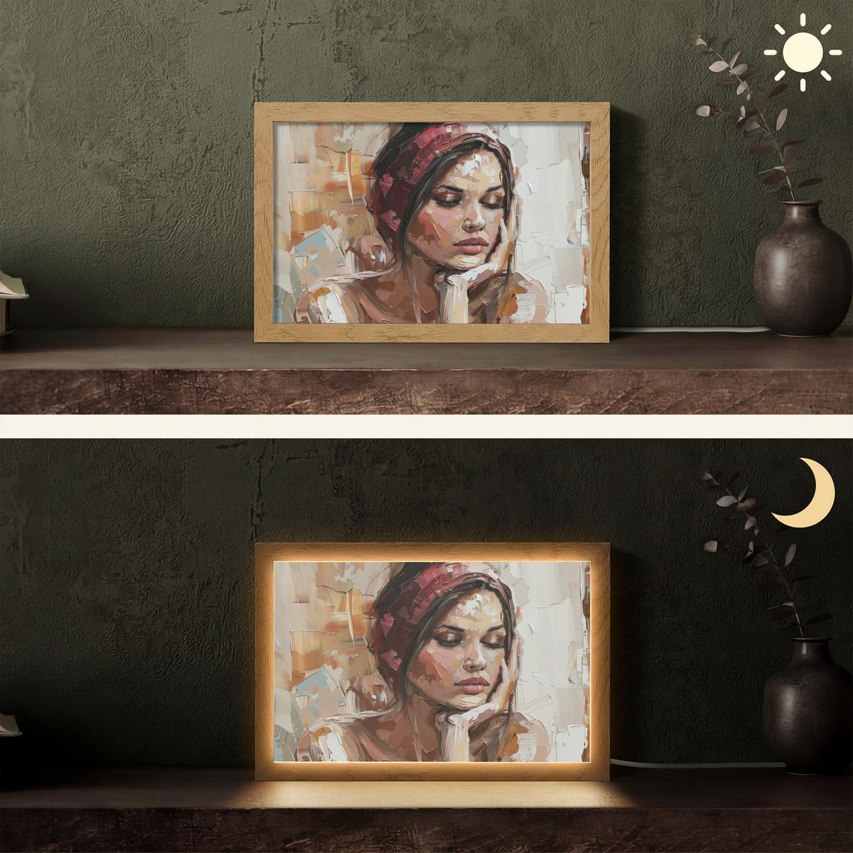 TISCHLEUCHTE Frau - Lackierung - Porträt - Modern 30x20 cm - Bronzefarben, Holzwerkstoff (8/30/20cm) - OnlyWow